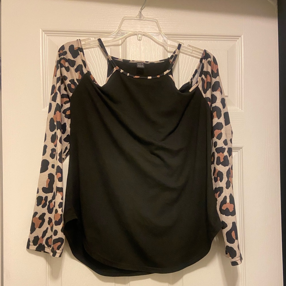 SHEIN cold shoulder leopard top